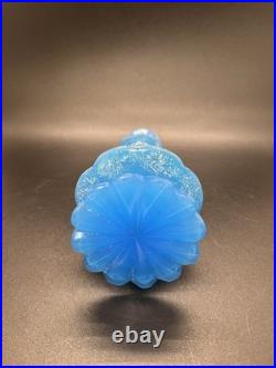 Rare Vintage French Blue Opaline Gilded Enamel Glass Perfume Bottle With Stopper