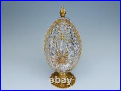 Rare Vintage French Ormolu Mtd Cut Crystal Mechanical Egg Perfume Bottle Caddy