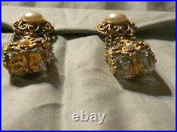 Rare Vintage Glass Perfume Bottle Clip On Earrings Statement Run Way French Gild