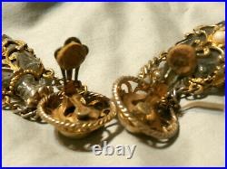 Rare Vintage Glass Perfume Bottle Clip On Earrings Statement Run Way French Gild