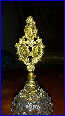 Rare Vintage Glass Perfume Bottle with Ornate Gold Gilt Metal