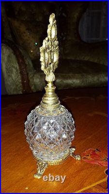 Rare Vintage Glass Perfume Bottle with Ornate Gold Gilt Metal