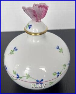 Rare Vintage HEREND Blue Garland Perfume Bottle with Butterfly Dabber Mint