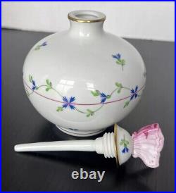 Rare Vintage HEREND Blue Garland Perfume Bottle with Butterfly Dabber Mint