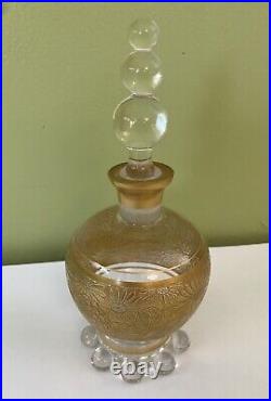 Rare Vintage Imperial Candlewick Perfum Bottle and Puff Jar Gold Floral Foil