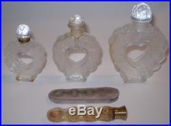 Rare Vintage Lalique Lot of 4 Nina Ricci Coeur Joie Parfum Perfume Heart Bottles