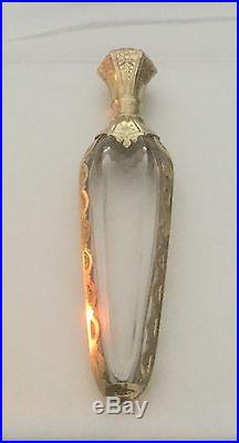 Rare Vintage and Exquisite French Rock Crystal Perfume Bottle Silver Gilt in Box