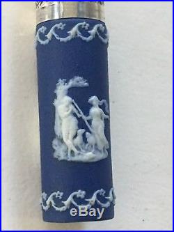 Rare Vintage/antique Wedgwood Blue Jasperware Scent Perfume Bottle, Silver Top