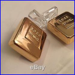 Rare Vtg 80s Coco Chanel XL Gold Metal Perfume Bottle Logo Clip Earrings