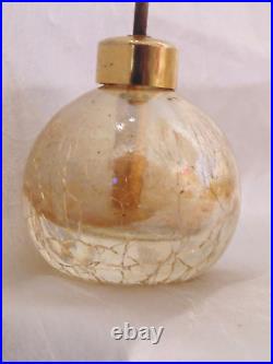 Rare Vtg Crackle Glass Perfume Bottle Rhinestones Pearls Gold Footed Basket Cage