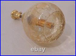 Rare Vtg Crackle Glass Perfume Bottle Rhinestones Pearls Gold Footed Basket Cage