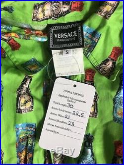 Rare Vtg Gianni Versace Jeans Green Perfume Bottle Print Shirt S