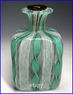 Rare Vtg Italy Murano Latticino Ribbon Green Venetian Art Glass Perfume Bottle