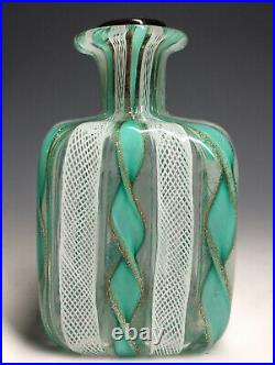 Rare Vtg Italy Murano Latticino Ribbon Green Venetian Art Glass Perfume Bottle