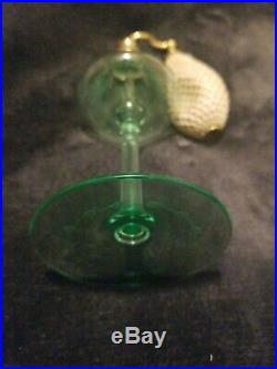 Rare Vtg Signed Hawkes Etched Green Glass Perfume Bottle Devilbiss Atomizer