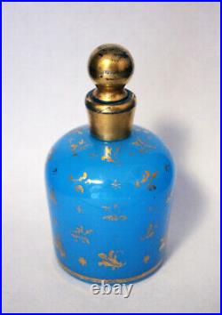 Rare vintage P. V. FRENCH BLUE OPALiNE Gold Stars PERFUME DRESSER BOTTLE PAiR