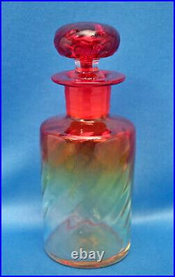 Rare vtg AMBERiNA FiERY RED ORANGE URANiUM GLASS Perfume Dresser Bottle+Stopper