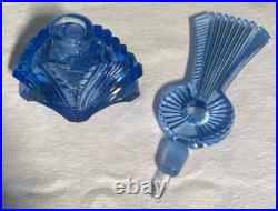 SALE! Vintage CZECH CUT GLASS BLUE CRYSTAL ART DECO PERFUME BOTTLE w Dauber