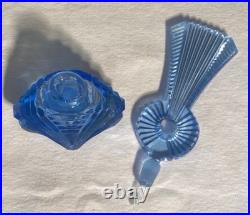 SALE! Vintage CZECH CUT GLASS BLUE CRYSTAL ART DECO PERFUME BOTTLE w Dauber