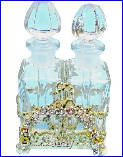 SALE! Vtg APOLLO PERFUME BOTTLE CADDY Embellished Ormolu Rhinestones White/Gold