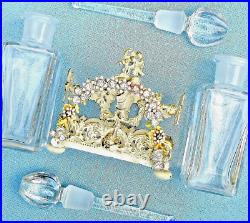 SALE! Vtg APOLLO PERFUME BOTTLE CADDY Embellished Ormolu Rhinestones White/Gold