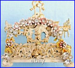 SALE! Vtg APOLLO PERFUME BOTTLE CADDY Embellished Ormolu Rhinestones White/Gold