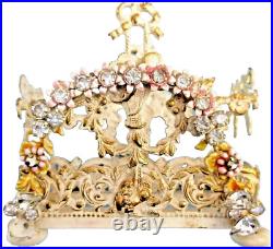 SALE! Vtg APOLLO PERFUME BOTTLE CADDY Embellished Ormolu Rhinestones White/Gold