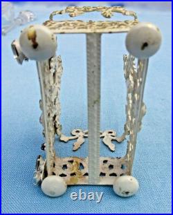 SALE! Vtg APOLLO PERFUME BOTTLE CADDY Embellished Ormolu Rhinestones White/Gold