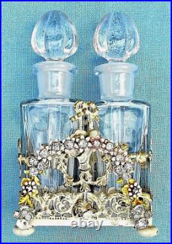 SALE! Vtg APOLLO PERFUME BOTTLE CADDY Embellished Ormolu Rhinestones White/Gold