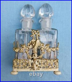 SALE! Vtg APOLLO PERFUME BOTTLE CADDY Embellished Ormolu Rhinestones White/Gold