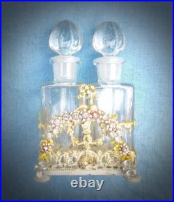 SALE! Vtg APOLLO PERFUME BOTTLE CADDY Embellished Ormolu Rhinestones White/Gold