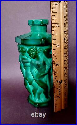 SIGNED Czechoslovakia Perfume Bottle Bud Vase Art Deco Nudes Glass Czech Vintage