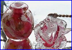 STUNNING Studio Art Glass Perfume Bottle Signed Rose Stopper Hand Blown VINTAGE