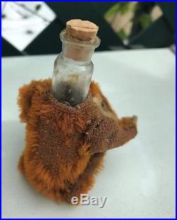 Schuco Vintage Monkey Perfume Bottle- Mohair on metal- very worn! RARE Orange