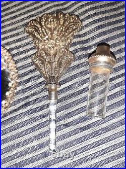 Set 9.5 Vintage Gold Gilt Brass Ormolu Footed Perfume Bottles & Lipstick Tray