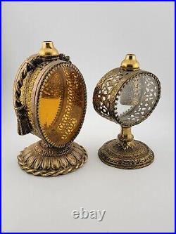 Set Of 2 Antique Ornate pair Gold Ormolu Filigree Perfume Bottle Cherubs bottles