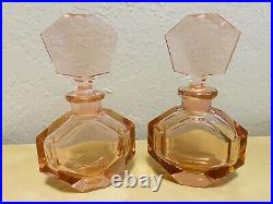 Set Of 2 Art Deco Heavy Crystal Perfume Vintage W German Holmbspray Peach Pink