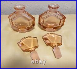 Set Of 2 Art Deco Heavy Crystal Perfume Vintage W German Holmbspray Peach Pink