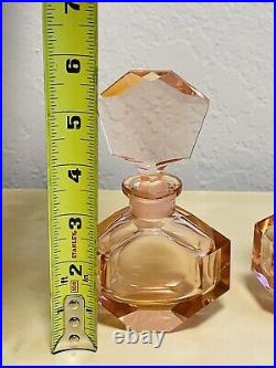 Set Of 2 Art Deco Heavy Crystal Perfume Vintage W German Holmbspray Peach Pink