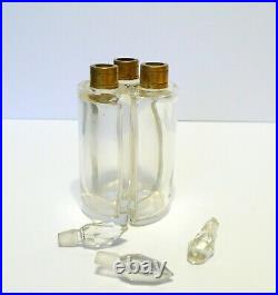 Set Of 3 Antique French Ormolu Glass Perfume Bottles