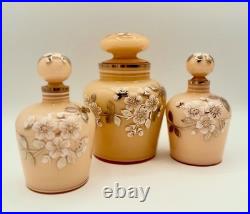 Set Of Three Vintage Pink Hand Painted Czech Perfume Vanity Bottles Set Of Three Vintage Pink Hand Painted Czech Perfume Vanity Bottles