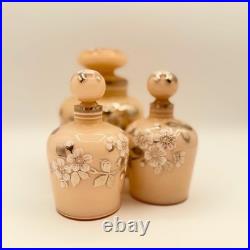 Set Of Three Vintage Pink Hand Painted Czech Perfume Vanity Bottles