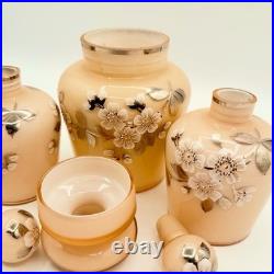 Set Of Three Vintage Pink Hand Painted Czech Perfume Vanity Bottles