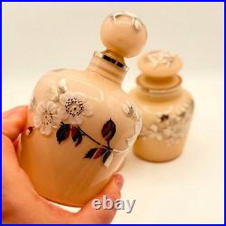 Set Of Three Vintage Pink Hand Painted Czech Perfume Vanity Bottles