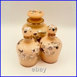 Set Of Three Vintage Pink Hand Painted Czech Perfume Vanity Bottles