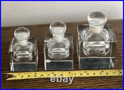 Set of 3 Vintage Art Deco Style HEAVY Clear Cut Crystal Cube Perfume Bottles