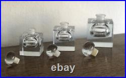 Set of 3 Vintage Art Deco Style HEAVY Clear Cut Crystal Cube Perfume Bottles