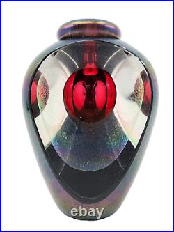 Signed TOM PHILABAUM Faceted IRIDESCENT Vintage ART GLASS Perfume Bottle DATED