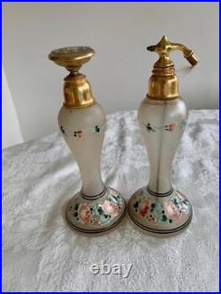 Signed Vintage Czech Frosted Glass Perfume Bottles 1 Dapper & 1 Automizer