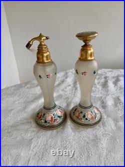 Signed Vintage Czech Frosted Glass Perfume Bottles 1 Dapper & 1 Automizer